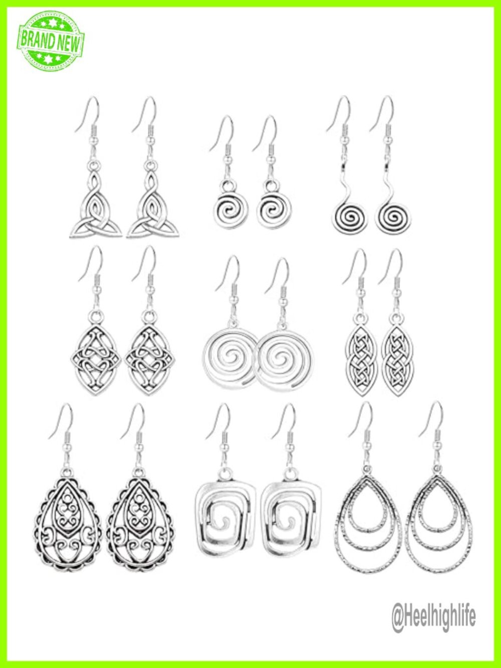 Celtic Knot Dangle Earrings Silver Spiral Teardrop Boho for Women
